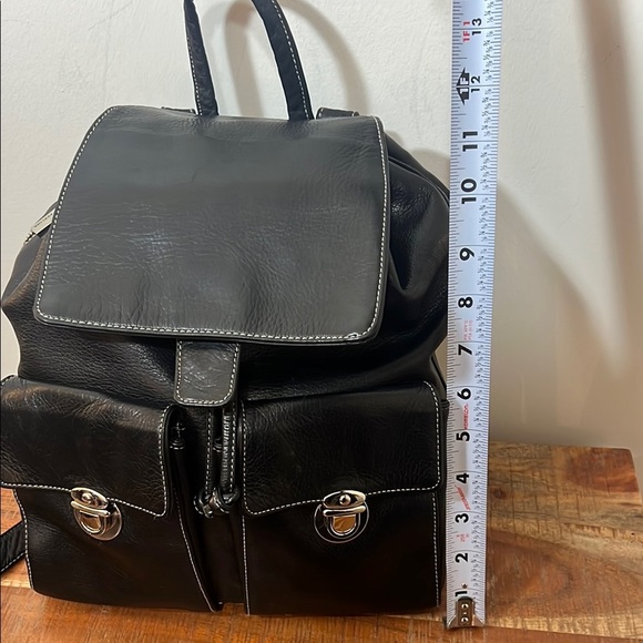 Perlina Black Buttery Smooth Pebbled Leather Backpack - Picture 14 of 14